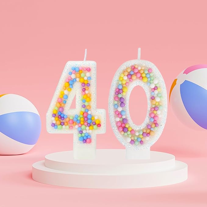 40th Birthday Candle for Cake, Colorful Macaron Numeral Candles for Wo