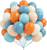 60pcs 12inch Blue and Orange Balloons, Dusty Blue Orange Sand White