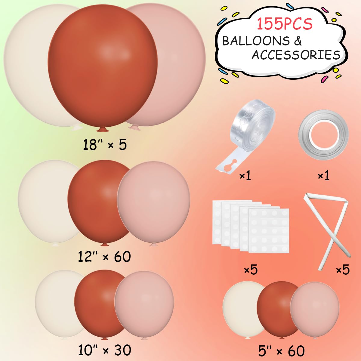 MEBAY Orange Pink Blush White Balloon Garland Arch Kit, 155Pcs Latex
