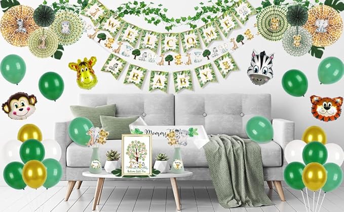 320 Piece Jungle Safari Baby Shower Decorations Kit for Boy or Girl