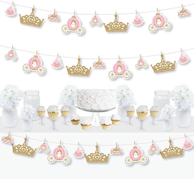 Big Dot of Happiness Little Princess Crown Pink and Gold