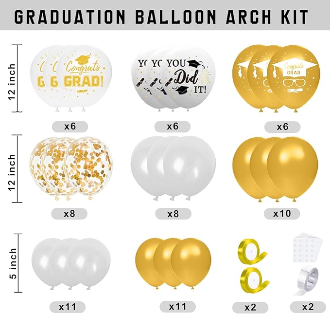 2026 Graduation Decorations, White Graduation Decorations, Balloons