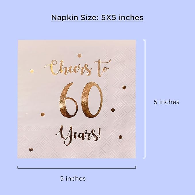 Cheers to 60 Years Cocktail Napkins | Happy 60th Birthday Decorations