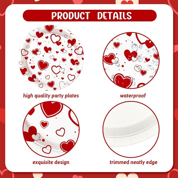 112 PCS Valentines Day Plates and Napkins Party Decorations Red