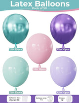 Mermaid Balloons - 12Inch Purple Pink Green Blue Balloons Glitter