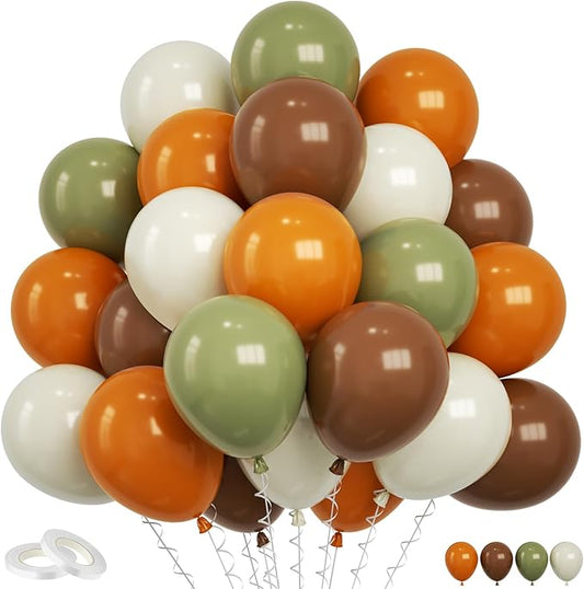 Funhot Sage Green Brown Balloons Set, 60 Pcs Jungle Safari Party