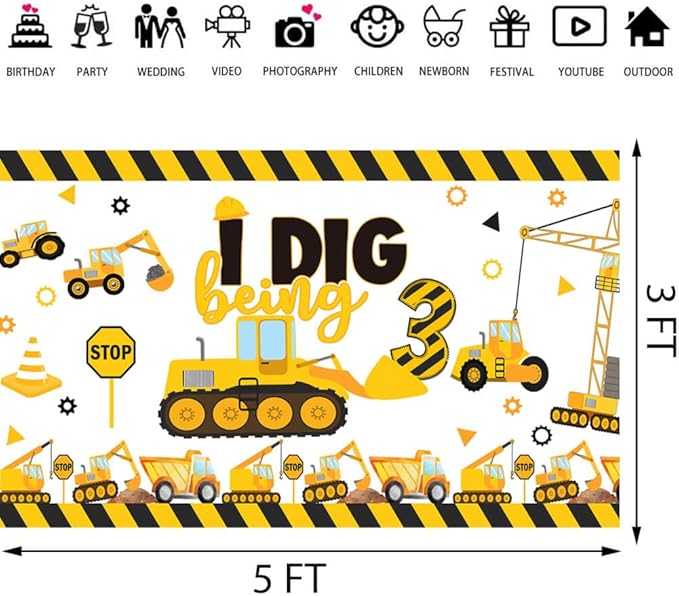 178 Pcs Construction 3rd Birthday Party Supplies Dump Truck Three