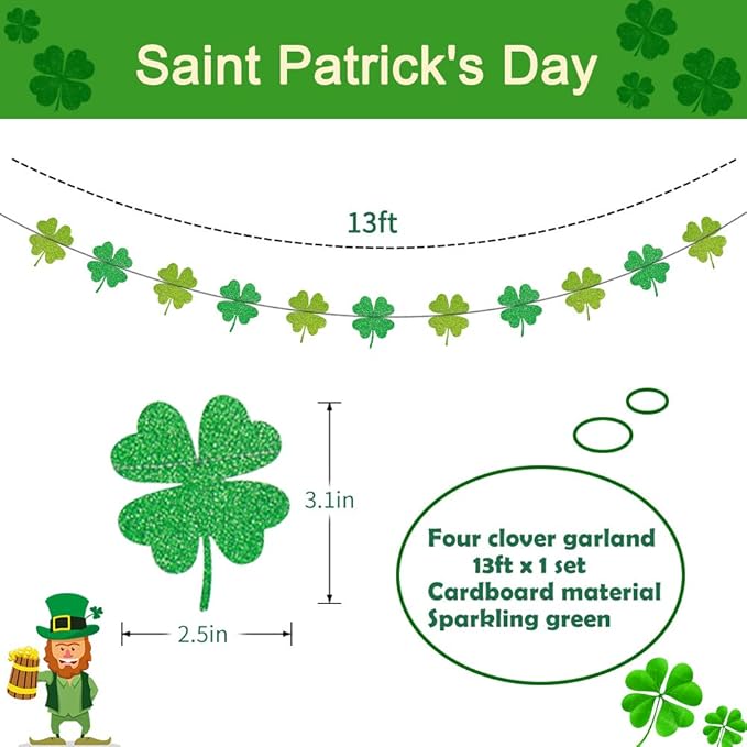 St Patricks Day Decorations Green Party Supplies Four leaf Clover