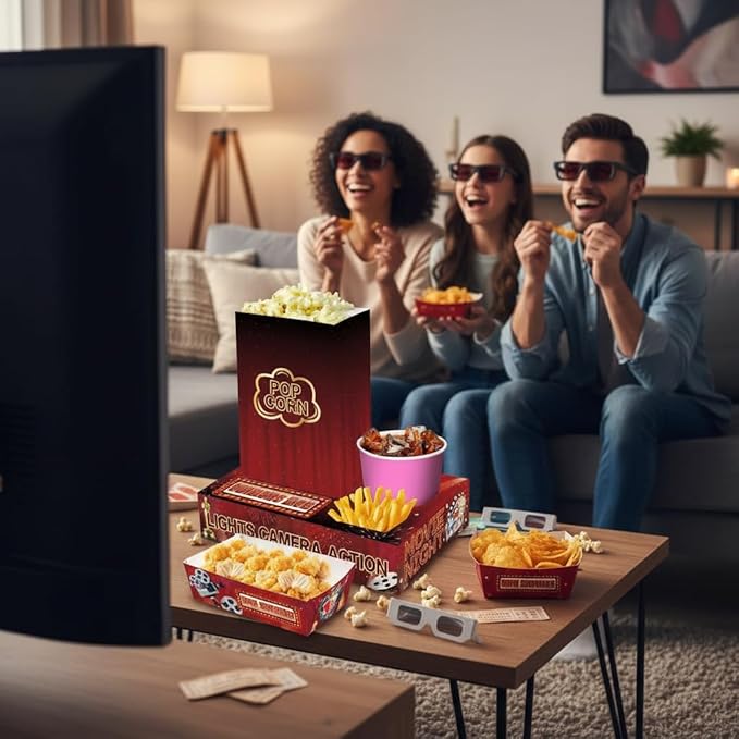 48PCS Classic Hollywood Movie Night Snack Box Set 24 Popcorn Boxes +