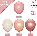 68 Pcs Retro Pink Nude Party Balloons 12Inch Dusty Pink Metallic Rose