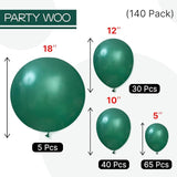 PartyWoo Pearl Dark Green Balloons 140pcs Different Sizes Pack of 18