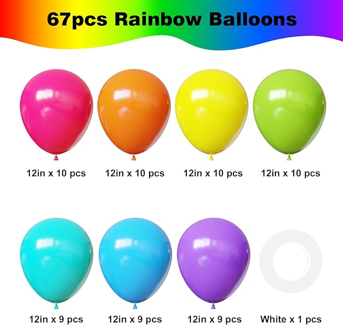 YMSZ Rainbow Balloons, 67pcs 12 Inch Colorful Party Balloons for