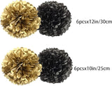 Black Gold Paper Pom Poms for Wedding Birthday Black Gold Party