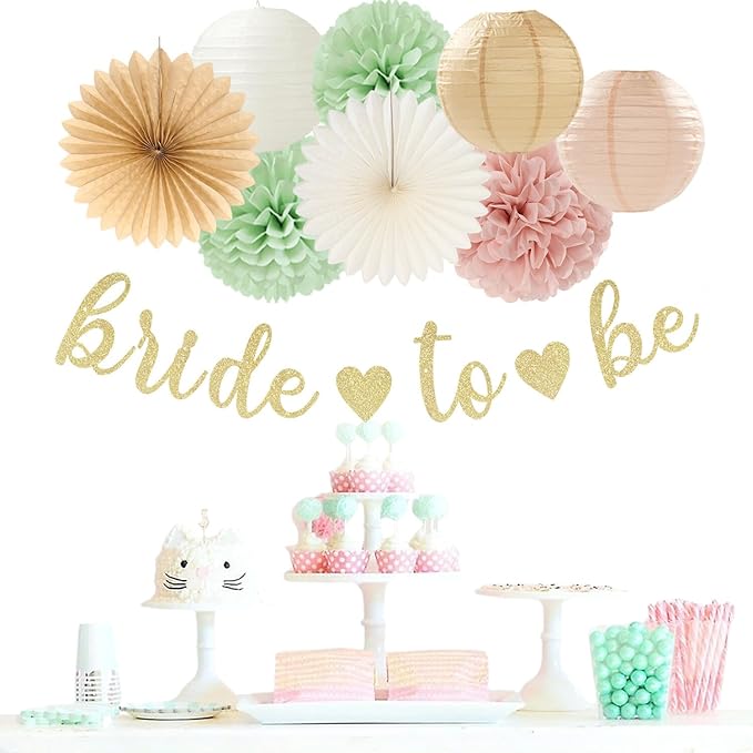 Sage Green Pink Bridal Shower Bachelorette Party Decorations 22pcs