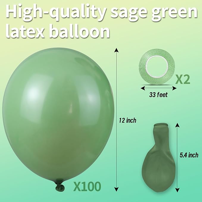 Sage green Balloons 100 Pack 12 inch Round Helium Olive Green