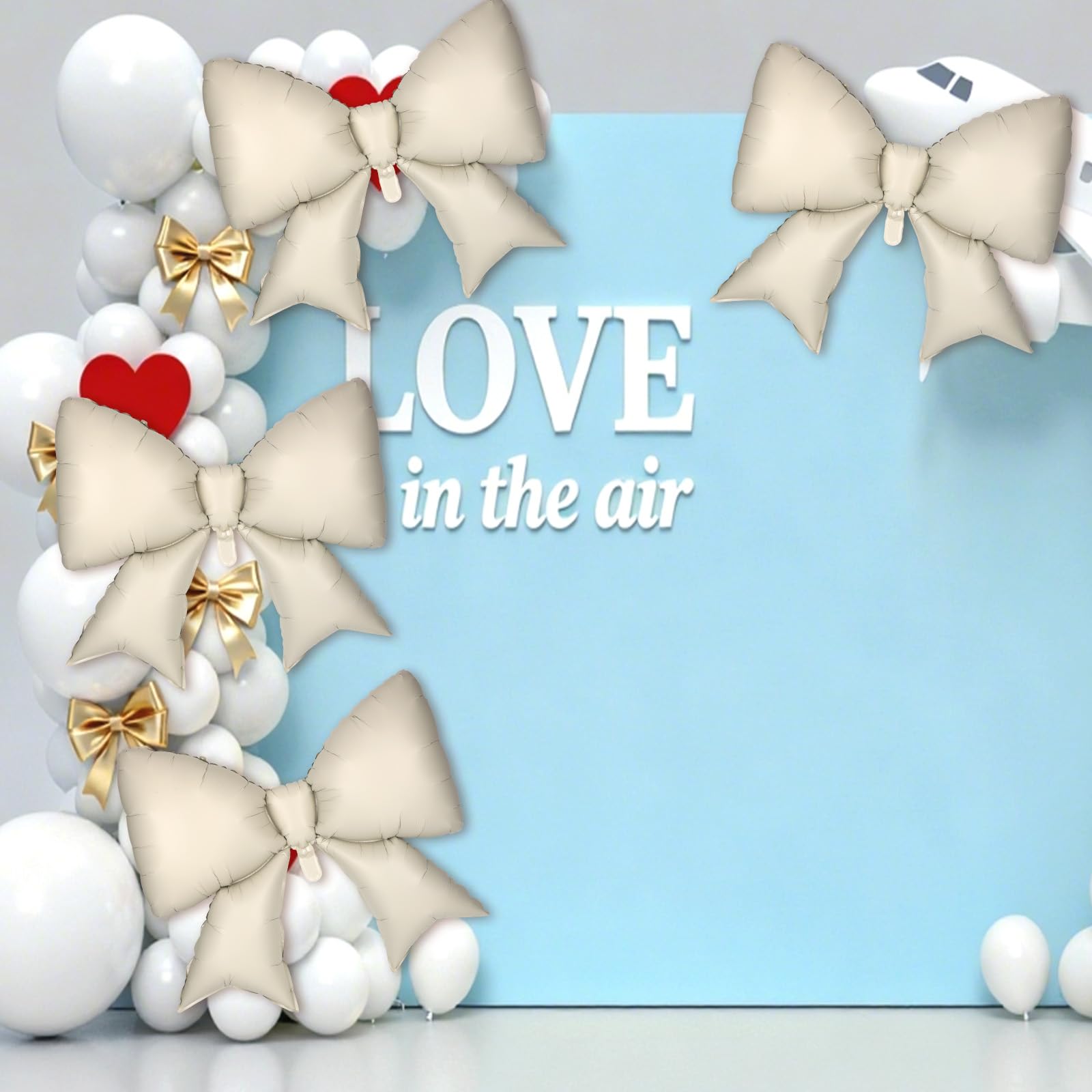 4Pcs Giant Bow Balloons, 97.5cm/38in Big Elegant Coquette Theme Cream