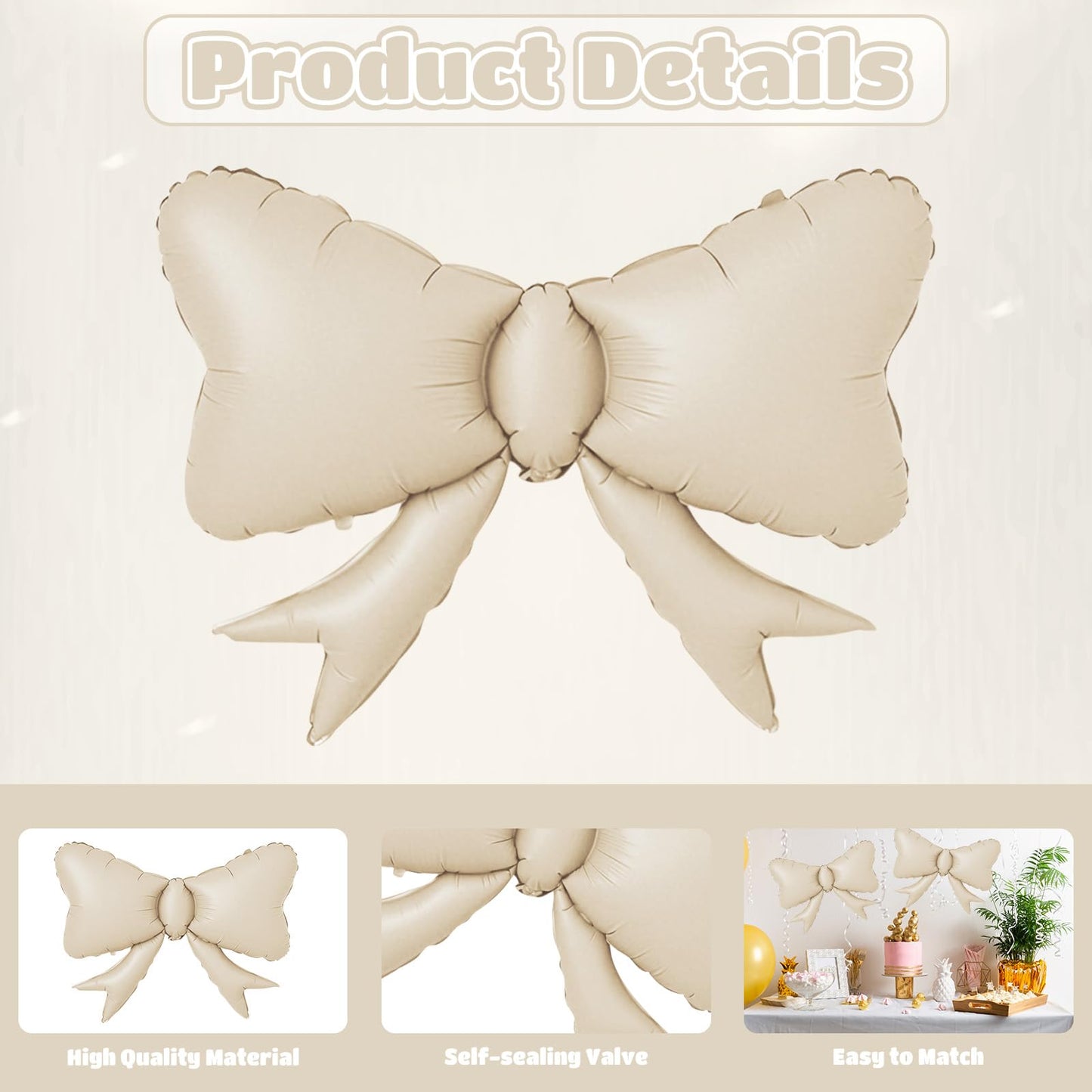 5pcs White Bow Balloon, Cream White Bows Balloons, Ivory Giant Bow