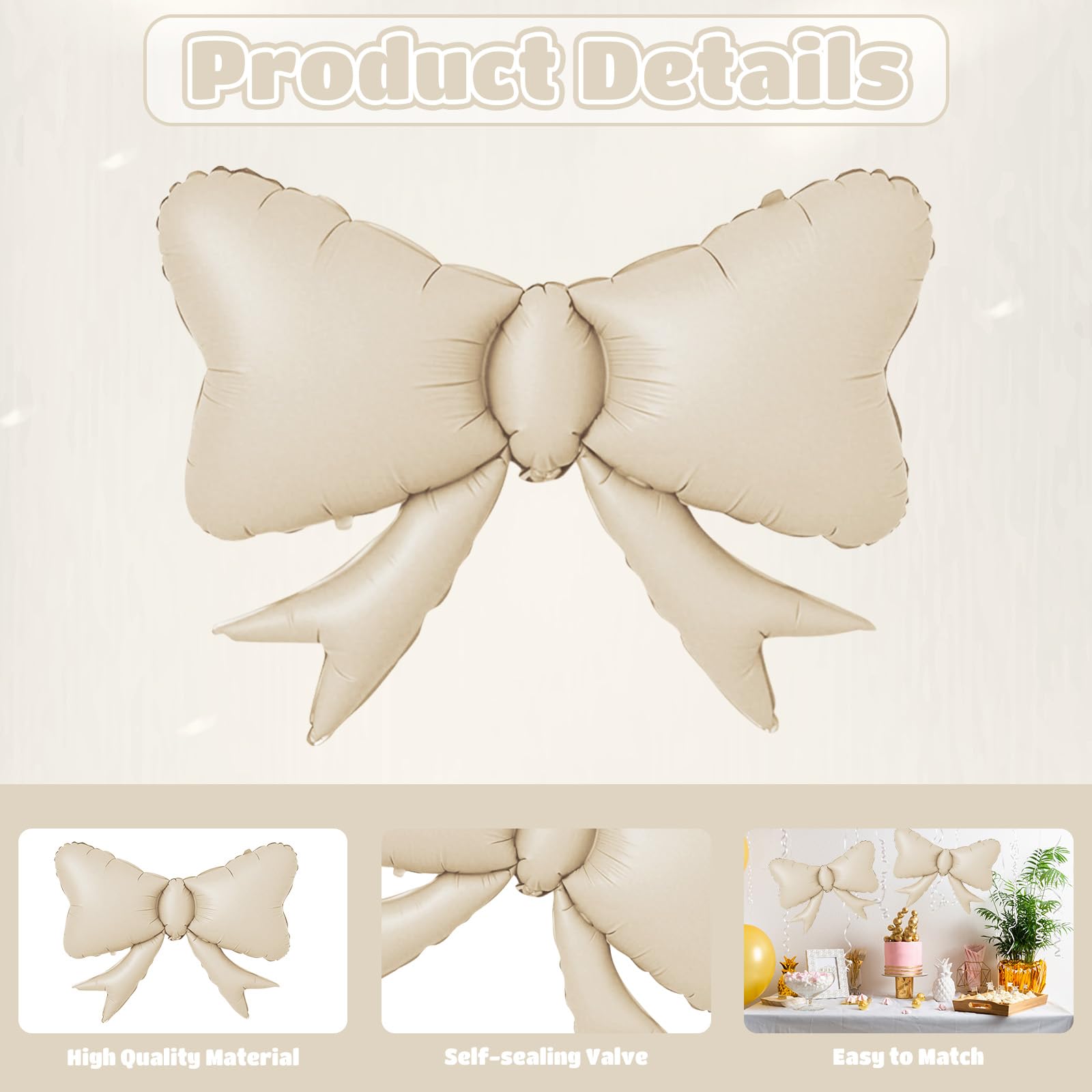 5pcs White Bow Balloon, Cream White Bows Balloons, Ivory Giant Bow