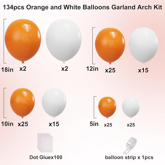 YMSZ Orange Balloons Arch Kit, 134pcs Orange and White Balloons for