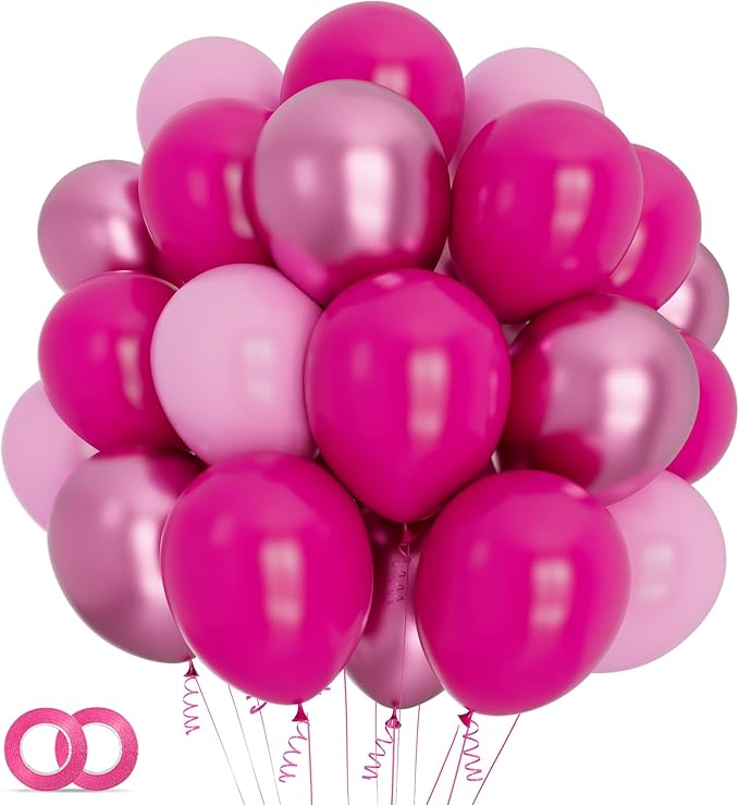 100Pcs Pink Balloons 12Inch Hot Pink Metallic Pink Balloon Light Pink