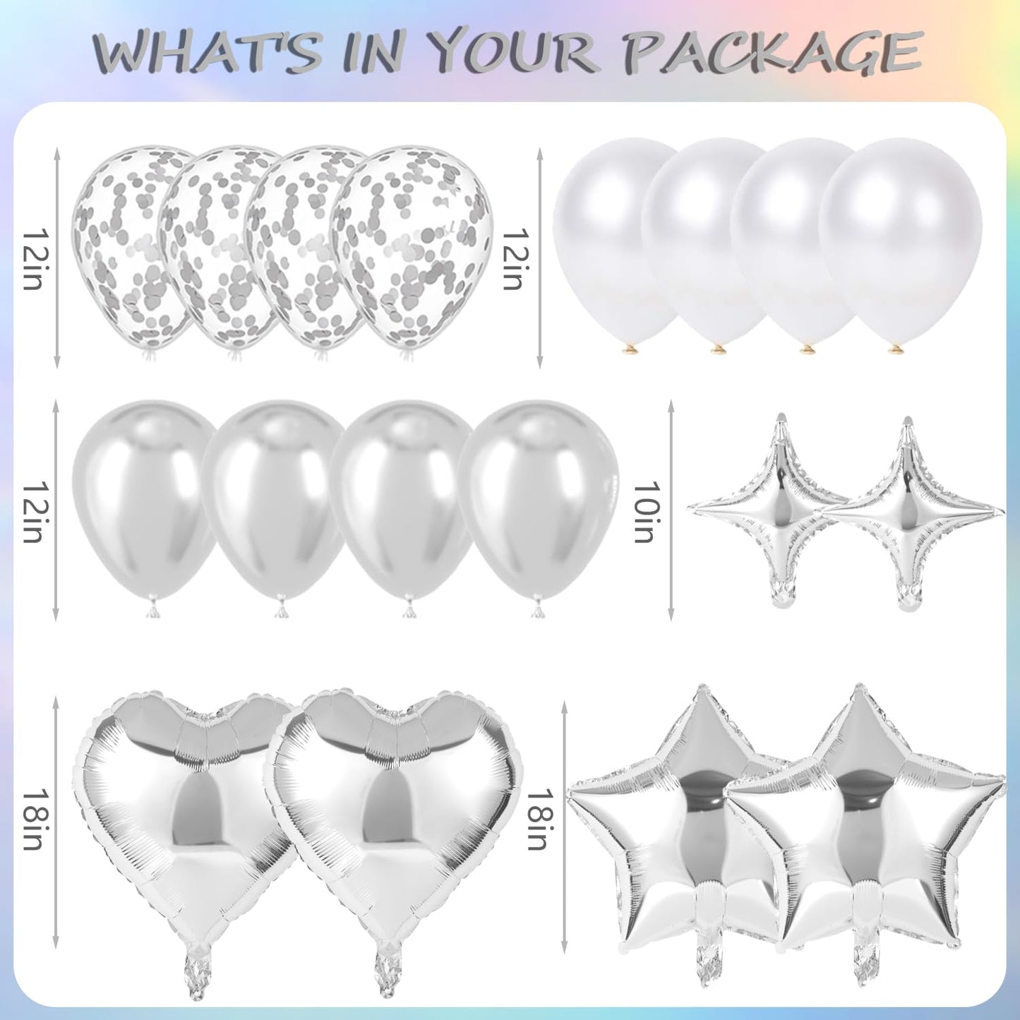 Silver Happy Birthday Decorations kit, Iridescent Happy Birthday