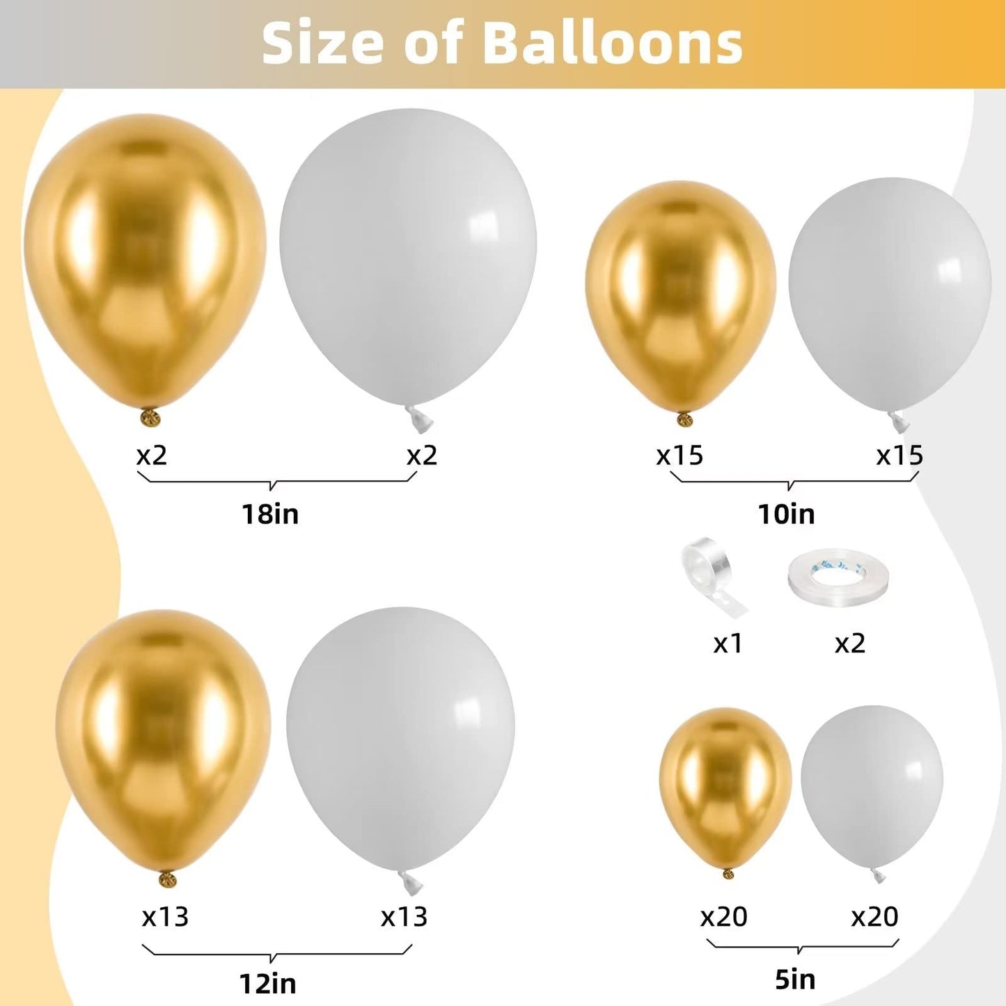 White and Gold Balloon Arch Garland Kit, Metallic Gold and Latex White
