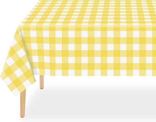 QIKSION Yellow Gingham Tablecloth Disposable 3 Pack, 54 x 108 Inch