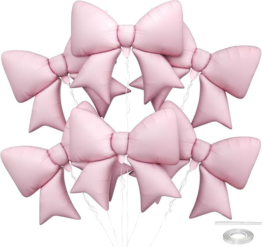Biapian 6 Pcs Pink Bow Balloons, 38 Inch Giant Bow Foil Balloons,