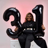 40 Inch Black Foil Balloon Number 1, Giant Self Inflating Number