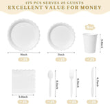 Vyntra 175 Pcs White Disposable Paper Plates and Napkins Set for 25,
