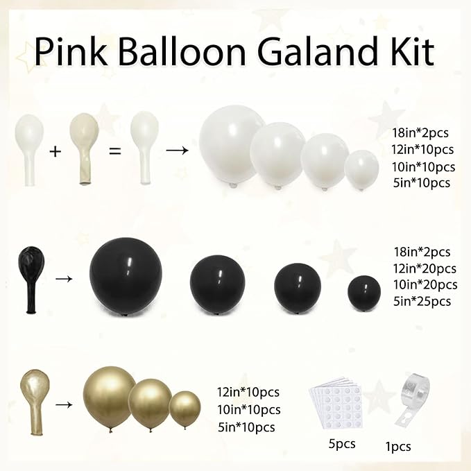 Black and Gold Balloon Arch Kit, Double Stuffed 129 Pcs Gold and