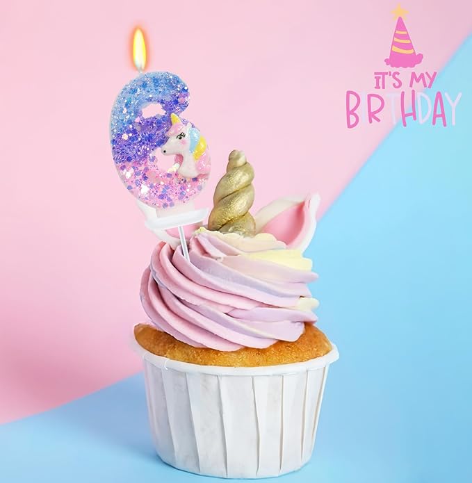 Unicorn Candle Number 6 Candle 6th Birthday Decorations for Girls