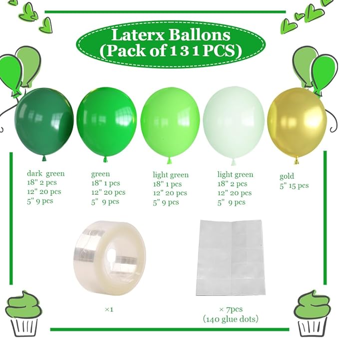 St Patricks Day Balloon Arch Garland Kit 131PCS Green Balloon Arch