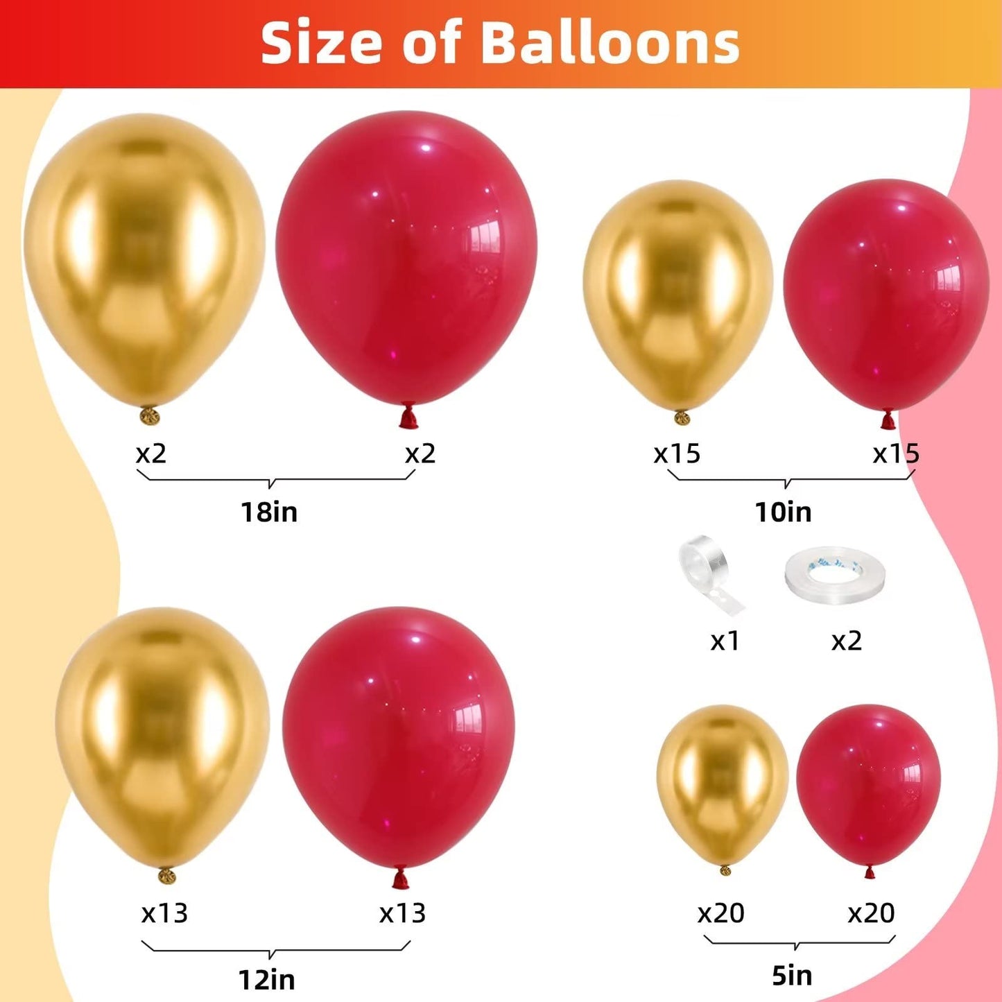 Red and Gold Balloon Arch Kit, Metallic Gold and Red Balloon Garland