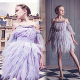 Girls Spaghetti Strap Swan Princess Dance Costume Feather Fringes