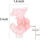 30th Birthday Candles for Cake, Pink Bow Number Cake Candles, 2.76