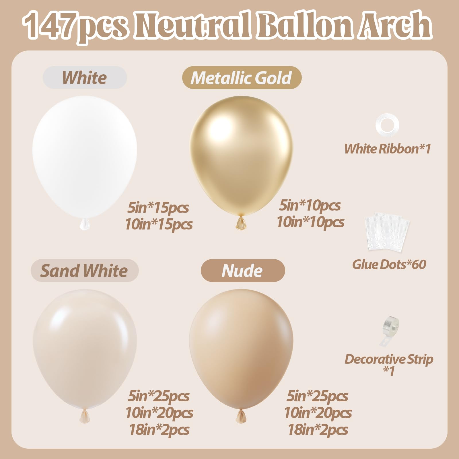 147pcs Neutral Balloon Arch Kit, Neutral Balloon Garland with Nude