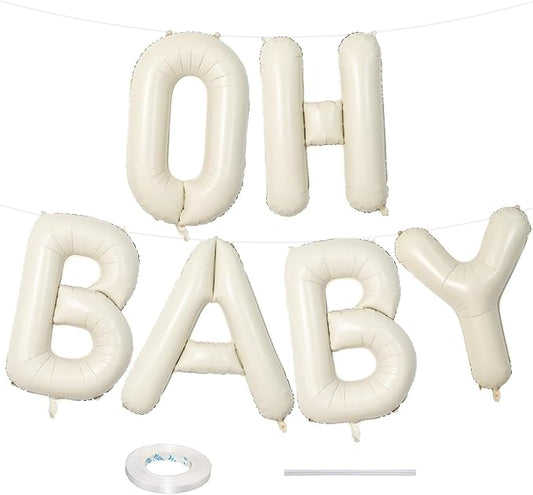 40 Inch Beige OH BABY Balloon for Baby Shower, Large Cream White Oh