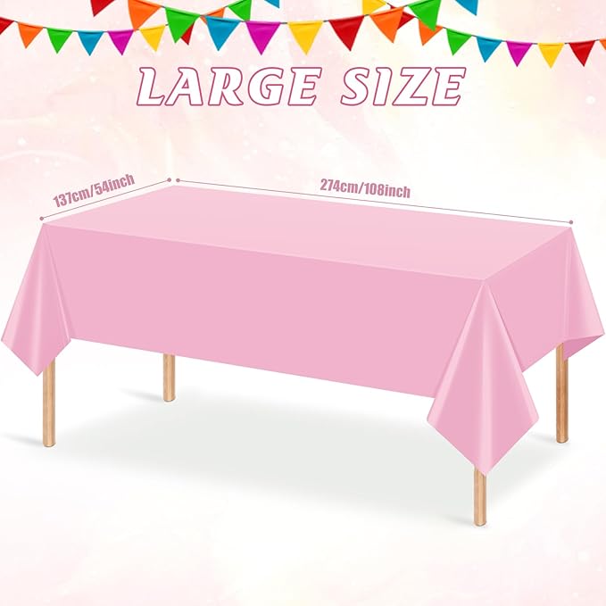 3Pcs Light Pink Tablecloth,Disposable Plastic Tablecloths,Waterproof