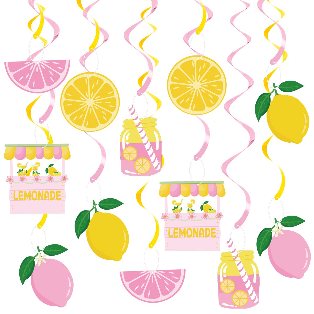20Pcs Lemon Hanging Swirl Decorations, Citrus Lemonade Party Hanging