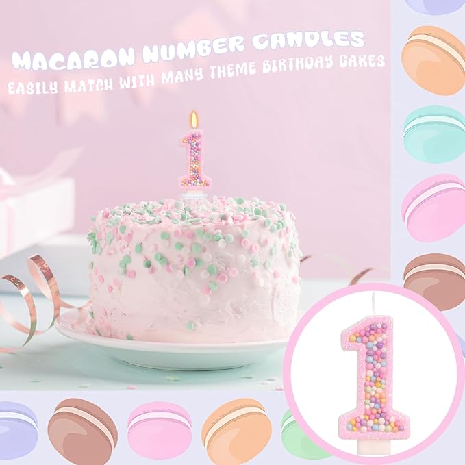 Sweet One Birthday Candles for Girls - Pink Number 1 Candle, First