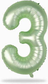 Sage Green Number 3 Balloon, 40In Large Foil Number Balloons Set 0-9
