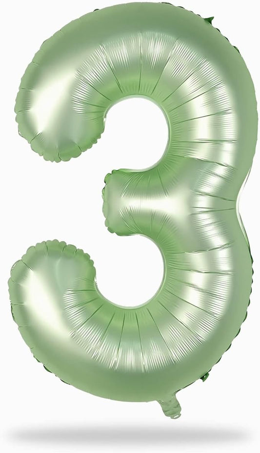 Sage Green Number 3 Balloon, 40In Large Foil Number Balloons Set 0-9