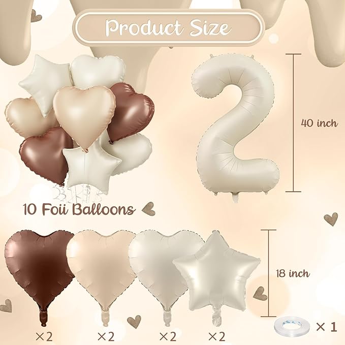 25th Birthday Balloons Set, Nude Brown Sand White Neutral Heart