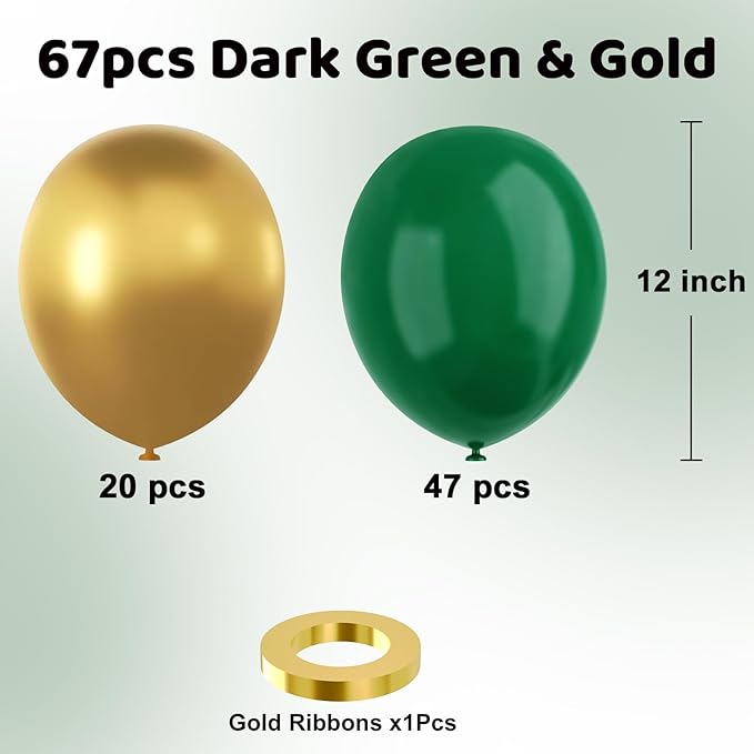 YMSZ Green and Gold Balloons, 67pcs 12 Inch Metallic Gold and Dark