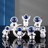 Ni-JASW Blue Astronaut Statues Set of 3, Spaceman Sculptures Space