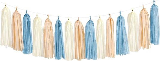 Dusty-Blue Baby-Shower Party-Decorations Tassel-Garland - 15pcs