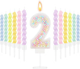 MTLEE Number 2 Birthday Candle with 12 Pcs Spiral Candles for Girls