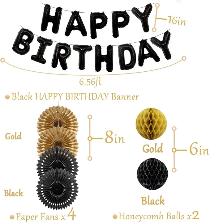Black and Gold Party Birthday Decorations Men Black Happy Birthday