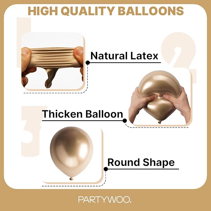PartyWoo Metallic Gold Balloons 100pcs Different Sizes of 18 12 10 5